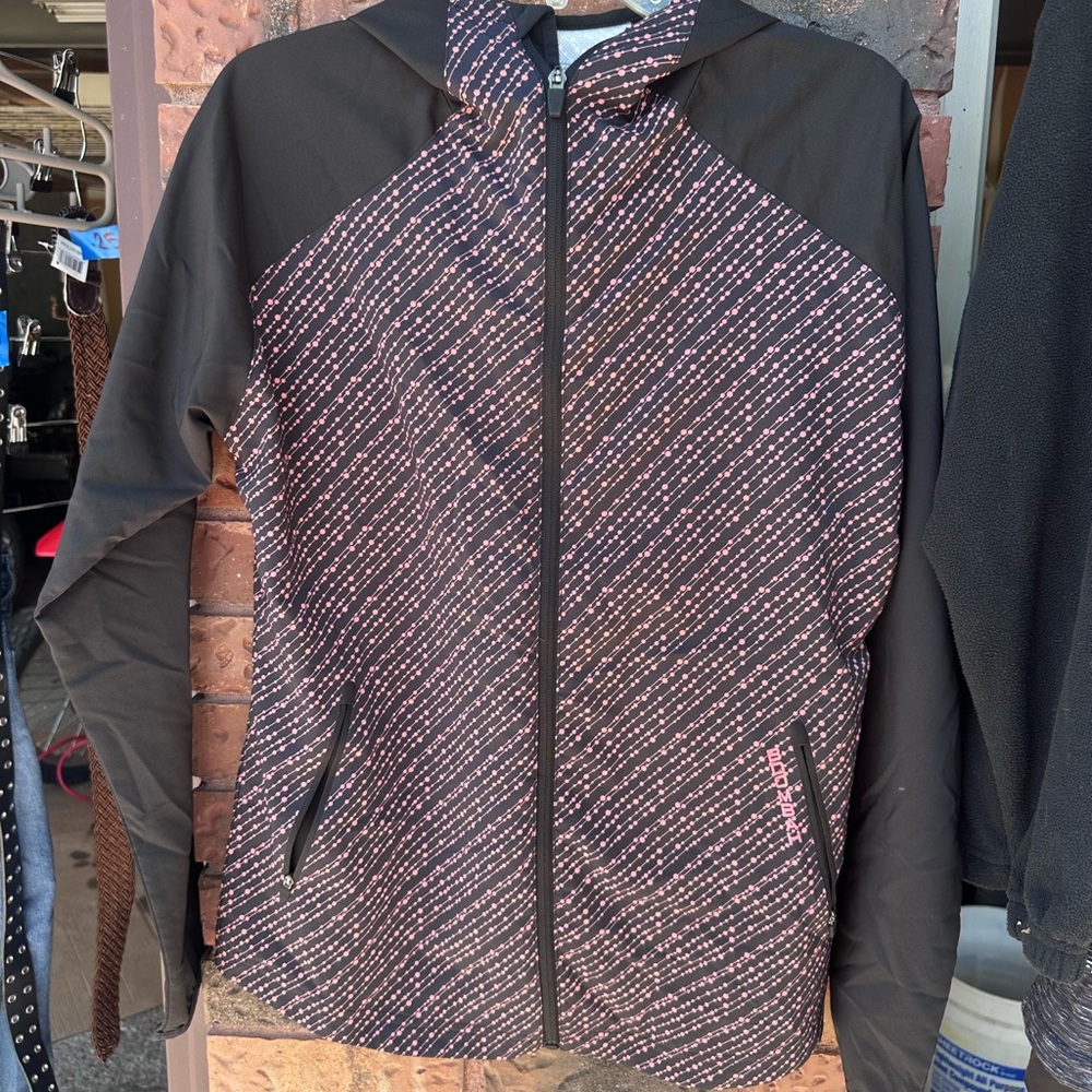Women’s Black Bomber Jacket with Pink Patterned Detail